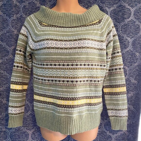 Old Navy women's xl perfect fit green turtle neck striped sweater soft and cozy - Picture 1 of 8